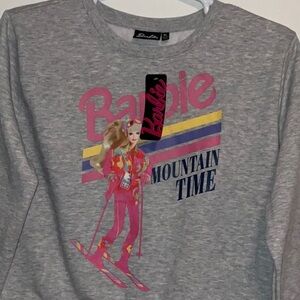 BARBIE SKY TIME GRAPHIC GREY FLEECE  PULLOVER SWEATSHIRT SIZE XL NWT